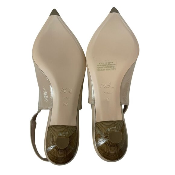 AGL Lenor Nude Pointed Toe Slingback Kitten Heel Shoes NEW Sz 37 / US 7 - Picture 7 of 10